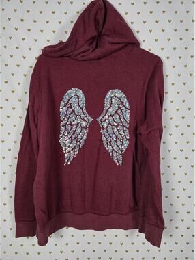 Victorias Secret Maroon WINGS Bling Full zip Hoodie Jacket XL sequined